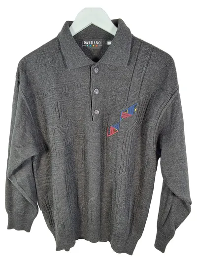 Dardano Herren Pullover Gr. 52/XL Grau Wolle Vintage Stickerei