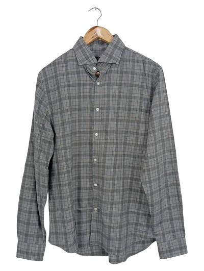 WE Herren Business Hemd L Grau Kariert Langarm Slim Fit Baumwolle