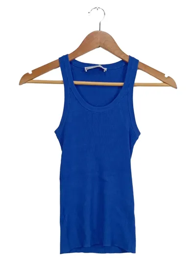 MNG Damen Tank Top Shirt Gr. 36/S Blau Basic Rippstrick Ärmellos