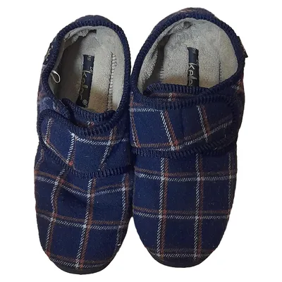 Dr Keller Herren Hausschuhe Gr. 43 UK 9 Blau Kariert Komfortabel