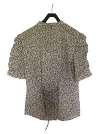 Almsach Trachtenbluse Damen Blumenmuster Rüschen Kurzarm Baumwolle Weiß S 2