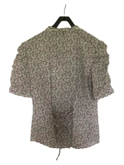 Almsach Trachtenbluse Damen Blumenmuster Rüschen Kurzarm Baumwolle Weiß S