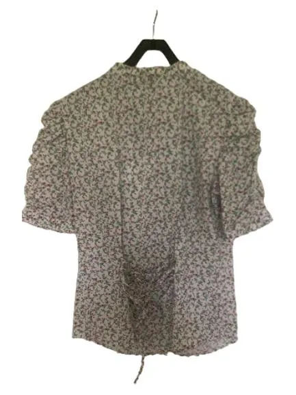 Almsach Trachtenbluse Damen Blumenmuster Rüschen Kurzarm Baumwolle Weiß S 2