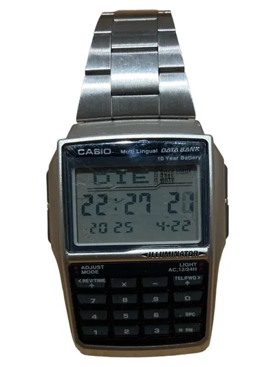 Casio Data Bank Herren Armbanduhr Silber Vintage Praktisch