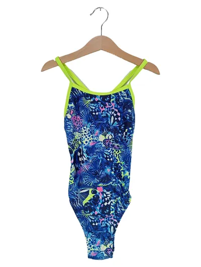 Funkita Badeanzug Mädchen Gr. 134 Blau Neongelb Tropical Print Sport