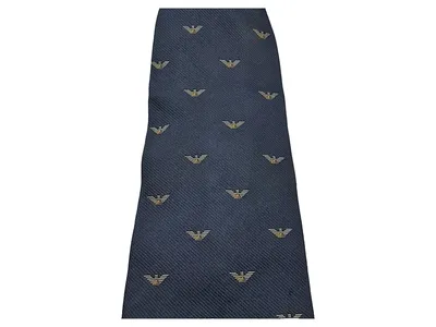Armani Junior Krawatte Kinder Blau Seide Logo Muster Made in Italy