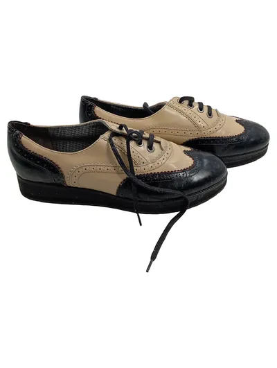 Geox Respira Damen Brogues Schnürschuhe Leder Beige Schwarz Gr. 40