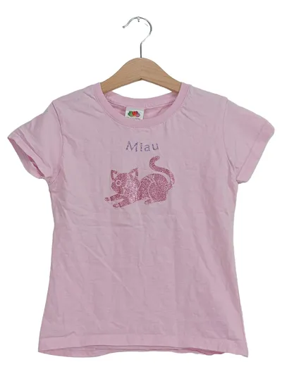 Fruit of the Loom T-Shirt Mädchen Katze Rosa Gr. 116 Baumwolle Glitzer