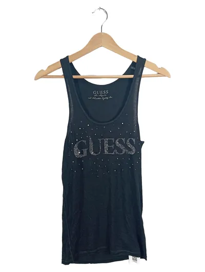 GUESS Damen Top Schwarz Gr. S Strasssteine Glitzer Logo Tanktop