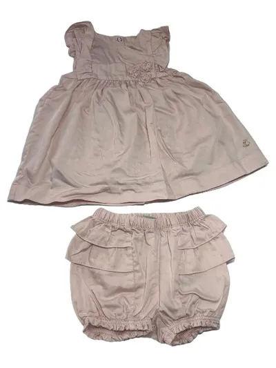 Petit Bateau Baby Set Kleid Shorts Mädchen Gr. 68 Rosa Baumwolle
