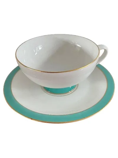 Königlich Tettau Tasse Untertasse Elegant Weiß Porzellan 200ml Goldrand