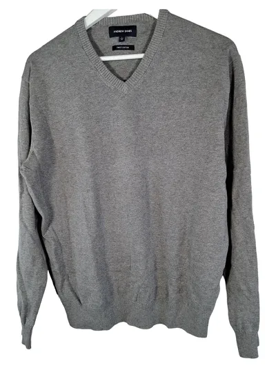 Andrew James Herren Pullover V-Ausschnitt Gr. L/52 Grau Baumwolle