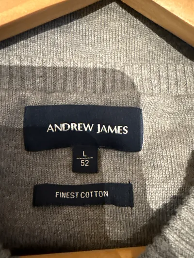 Andrew James Herren Pullover V-Ausschnitt Gr. L/52 Grau Baumwolle