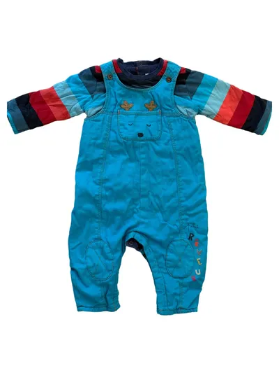 Catimini Baby Body Gr. 80 Blau gestreift Bärchen Stickerei