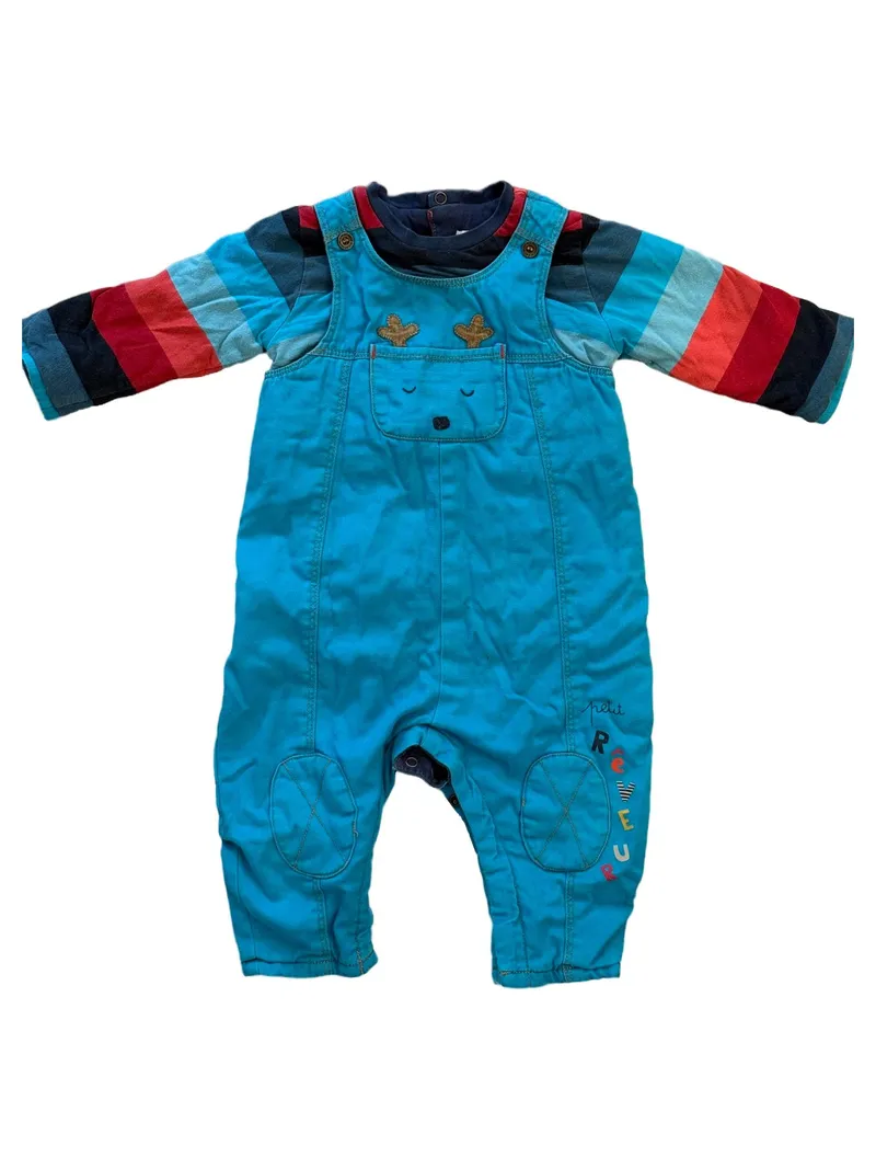 Catimini Baby Body Gr. 80 Blau gestreift Bärchen Stickerei 1