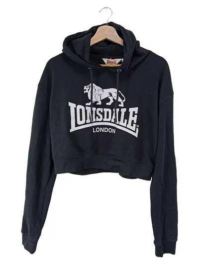 Lonsdale London Damen Cropped Hoodie Kapuzenpullover Schwarz Gr. S