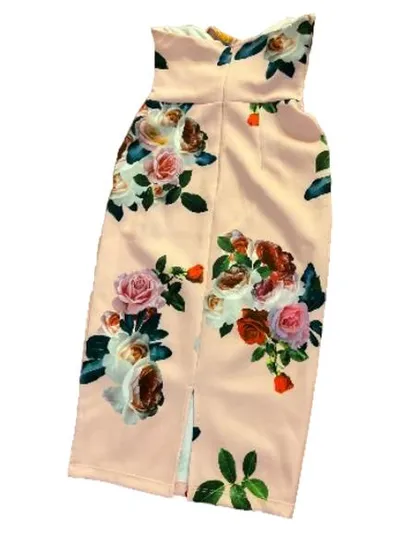 ASOS Damen Sommerkleid Trägerlos Blumenmuster Rosa Gr. 38 Midikleid