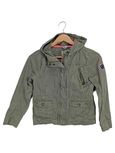 Pocopiano Mädchen Leichte Jacke Gr. 140 Oliv Kapuze Baumwolle