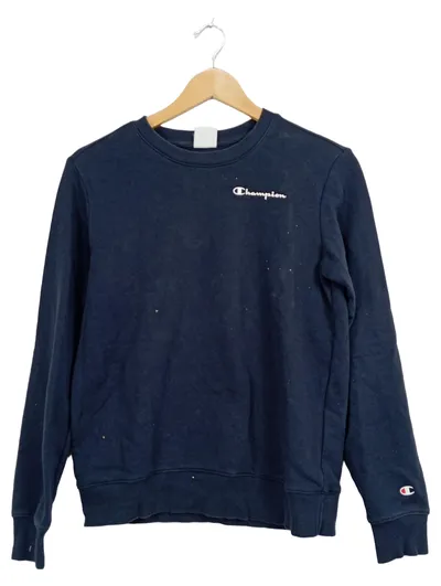 Champion Damen Pullover Blau S Logo Print Freizeit Baumwolle Polyester