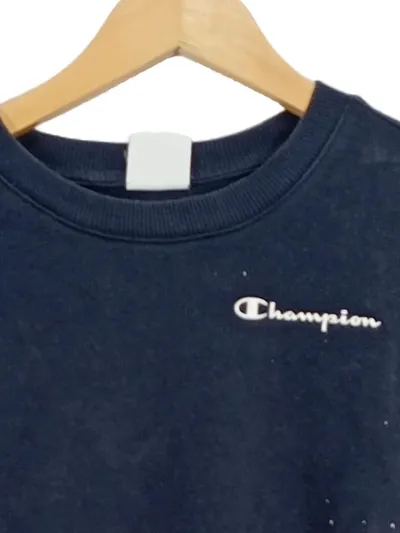 Champion Damen Pullover Blau S Logo Print Freizeit Baumwolle Polyester