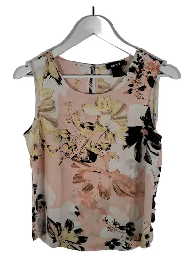 DKNY Damen Top Bluse Ärmellos Blumenmuster Rosa Gr. S 36