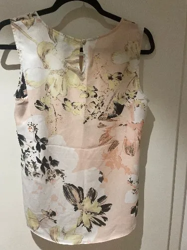 DKNY Damen Top Bluse Ärmellos Blumenmuster Rosa Gr. S 36