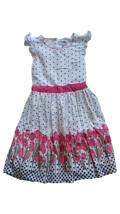 Happy Girls Mädchen Freizeitkleid Gr. 140 Weiß gepunktet Blumenmuster