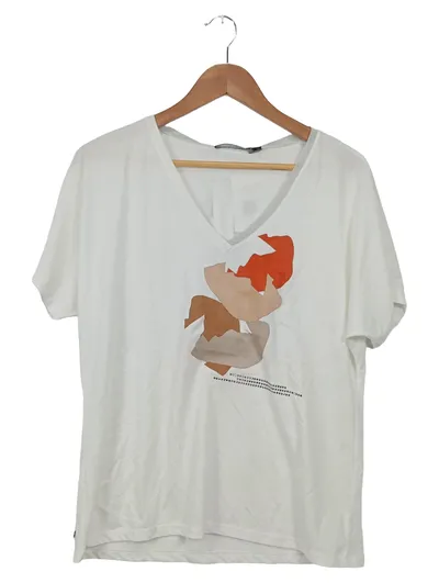 TREND BY CAPTAIN TORTUE Damen T-Shirt Gr. 40 (L) Weiß Modern Grafisch