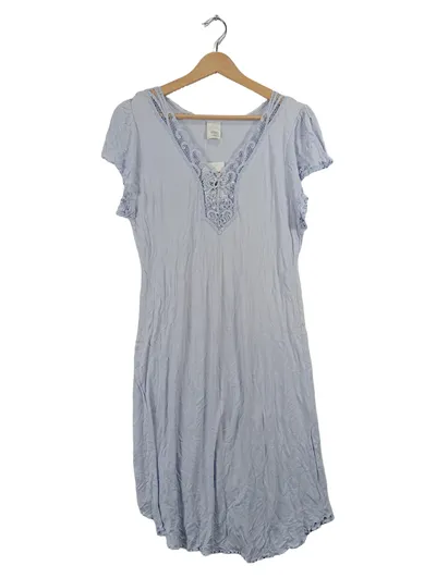 QUEENTEX Damen Nachthemd Gr. 40/42 Blau Modal Spitze Romantisch