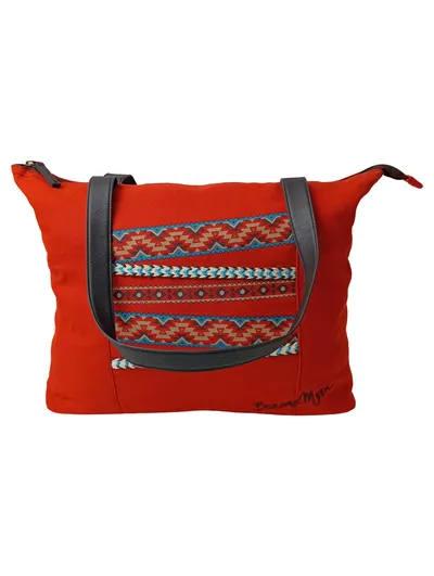 BANANA MOON Damen Shopper Tasche Rot Baumwolle Ethno Muster 44x30cm