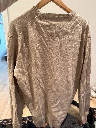 Andrew James Herren Pullover V-Ausschnitt Beige Baumwolle Gr. L/52