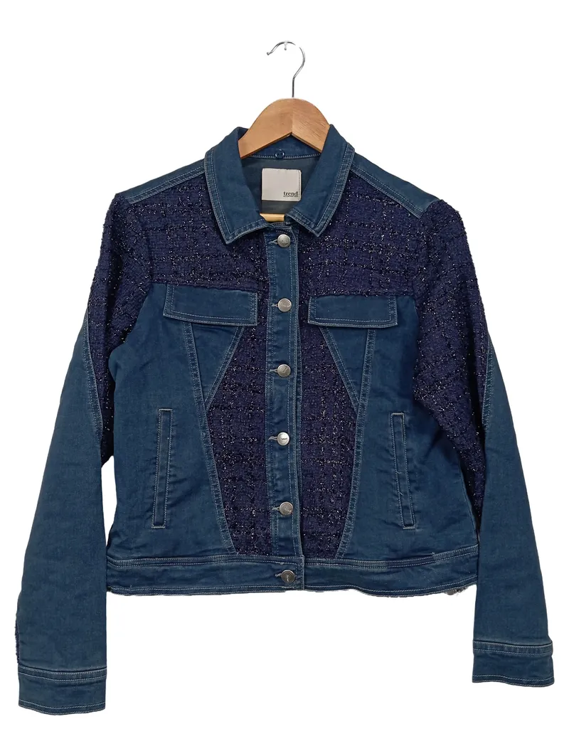 TREND BY CAPTAIN TORTUE Damen Jeansjacke Tweed Glitzer Gr. 40 Blau 1