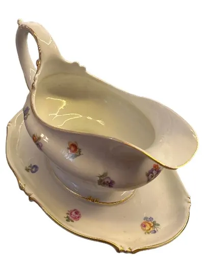 Thomas Porzellan Sauciere mit Unterteller Blumenmuster Weiß 20 cm