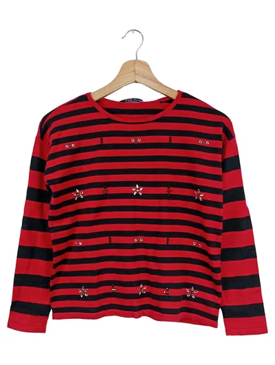 EDC Damen Langarmshirt gestreift mit Blumen Gr. 34/XS