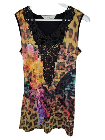 Chérie Line Damen Animal Print Top mit Spitze Gr. 42/XL Mehrfarbig Freizeit