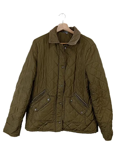 Adagio Damen Steppjacke Gr. 42 Oliv Grün Cord-Kragen Quilted