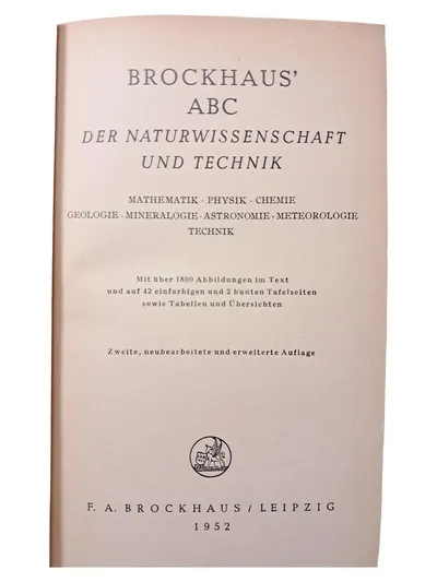 Brockhaus ABC der Naturwissenschaft und Technik 1952 Lexikon Nachschlagewerk