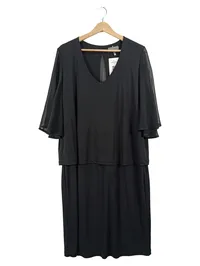 Ulla Popken Damen Festliches Kleid Gr. 46/48 Schwarz Elegant Chiffon-Ärmel 1