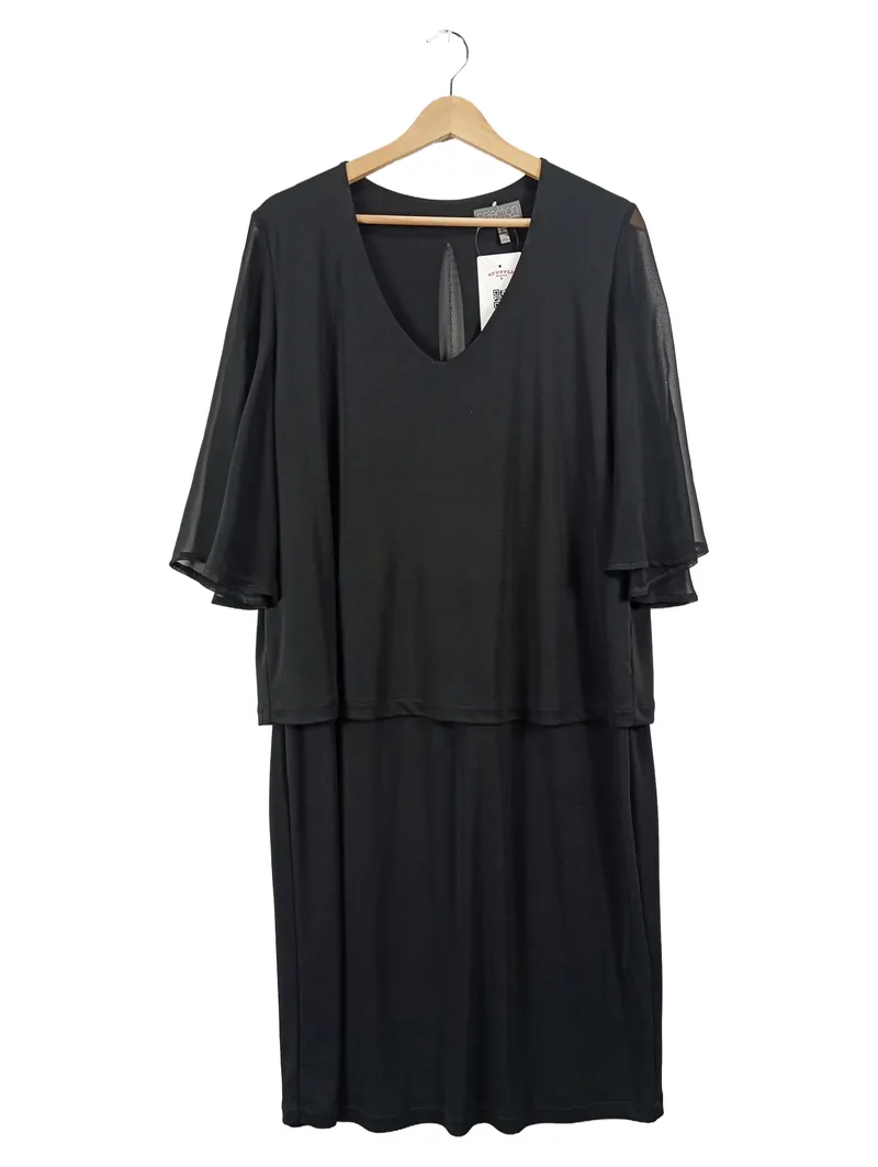 Ulla Popken Damen Festliches Kleid Gr. 46/48 Schwarz Elegant Chiffon-Ärmel 1