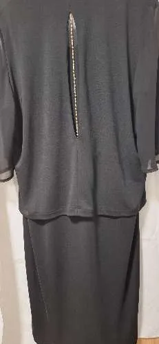 Ulla Popken Damen Festliches Kleid Gr. 46/48 Schwarz Elegant Chiffon-Ärmel