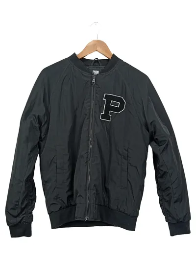 FSBN Herren Bomberjacke Schwarz Gr. S Varsity Style P-Patch Polyester