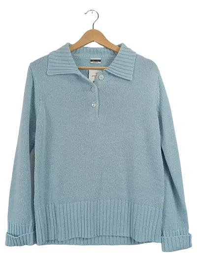 BASIC LINE Damen Strickpullover Polokragen Gr. 40/42 Hellblau Polyacryl