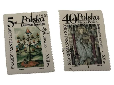 Polen Briefmarken 1986 Schätze Jasna Góra Jessebaum Madonna 2 Stück