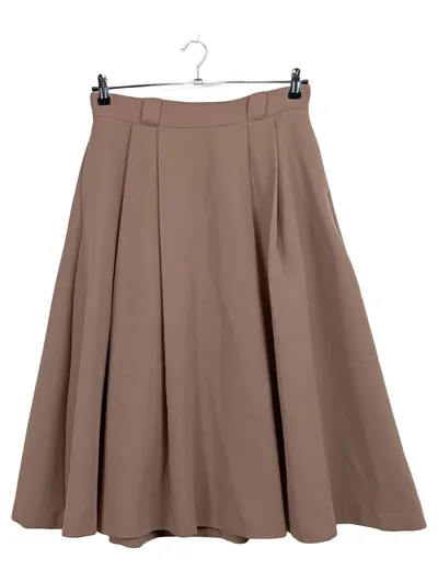 Zara Damen Faltenrock Midi Beige Gr. L Büro Klassisch Wolle Polyester