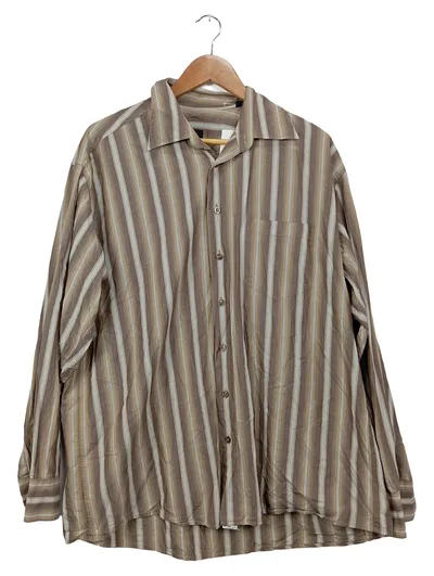 PURE Herren Business Hemd Gr. XL Langarm Gestreift Beige Baumwolle