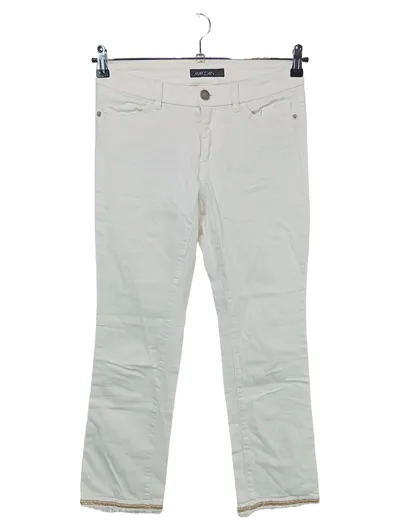 Marc Cain Damen Jeans Straight Leg Gr. 36 Weiß Perlen Fransen