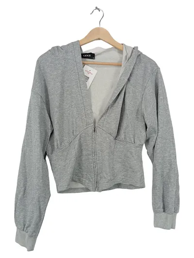 Cider Damen Sweatjacke Kapuze Cropped Grau Meliert Gr. XL