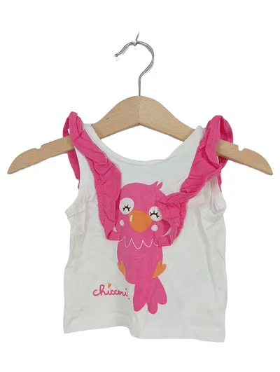 Chicco Baby Mädchen Top Gr. 56 weiß rosa Vogel Rüschen Baumwolle