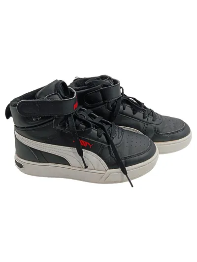 PUMA Kinder High Top Sneaker Gr. 34 Schwarz Weiß Rot Leder Klettverschluss