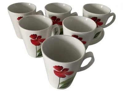 DOMESTIC Kaffeetassen Set 6x Weiß Porzellan Blumenmuster 300ml 10cm Charmant